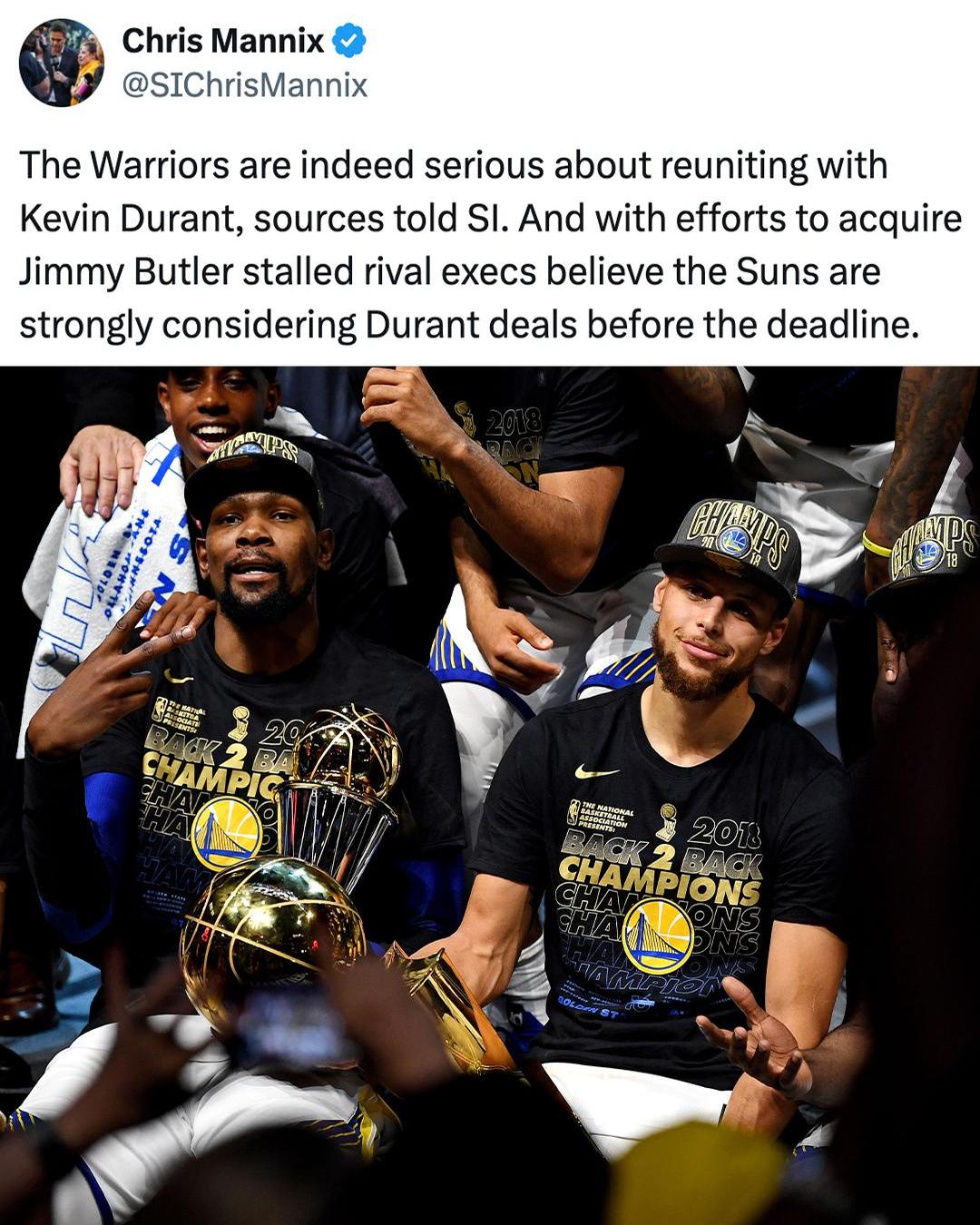 勇士宣布杜兰特赛季报销,签下自由球员替补 勇士宣布杜兰特赛季报销,签下自由球员替补